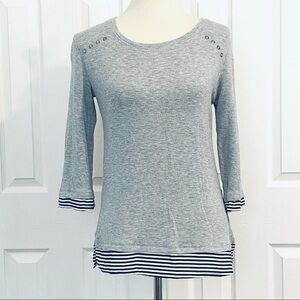 Nine Four One Gray Mixed Media Layered Pullover Top  Sz M Nautical
